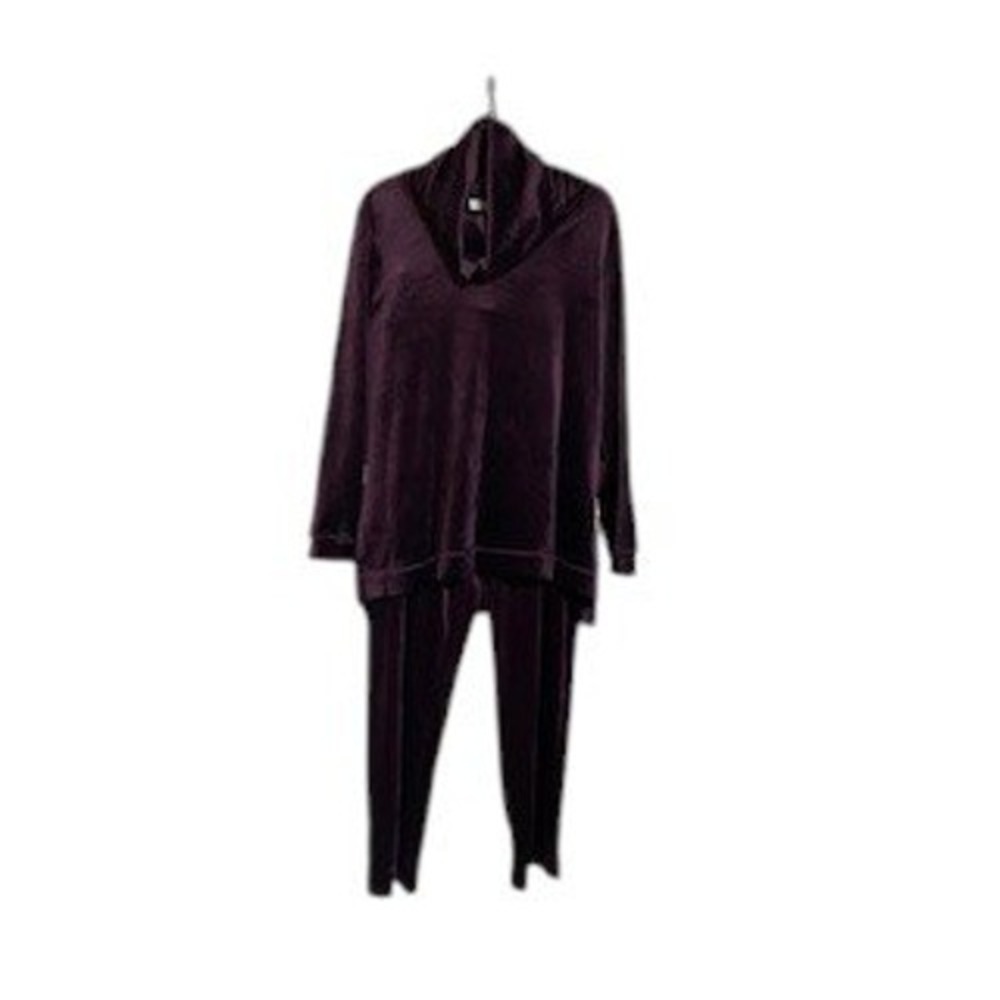 Magaschoni Velvet Lounge Set Cowl Neck Top & Pants Plum XL Comfy Soft